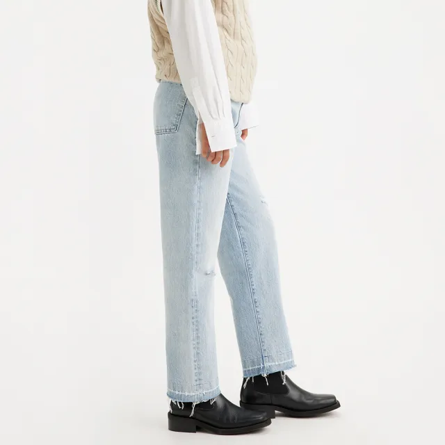 【LEVIS】LMC MOJ頂級日本布 女款 復古高腰廓型牛仔長褲/精工磨損刷破工藝 熱賣單品 75645-0032