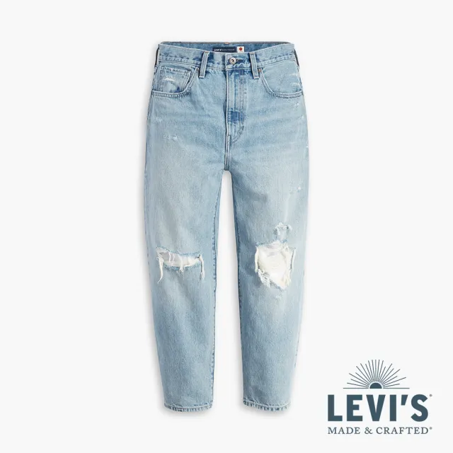 【LEVIS 官方旗艦】LMC MOJ頂級日本布 女 Barrel復古高腰繭型牛仔長褲/精工大刷破工藝 熱賣單品 29315-0057