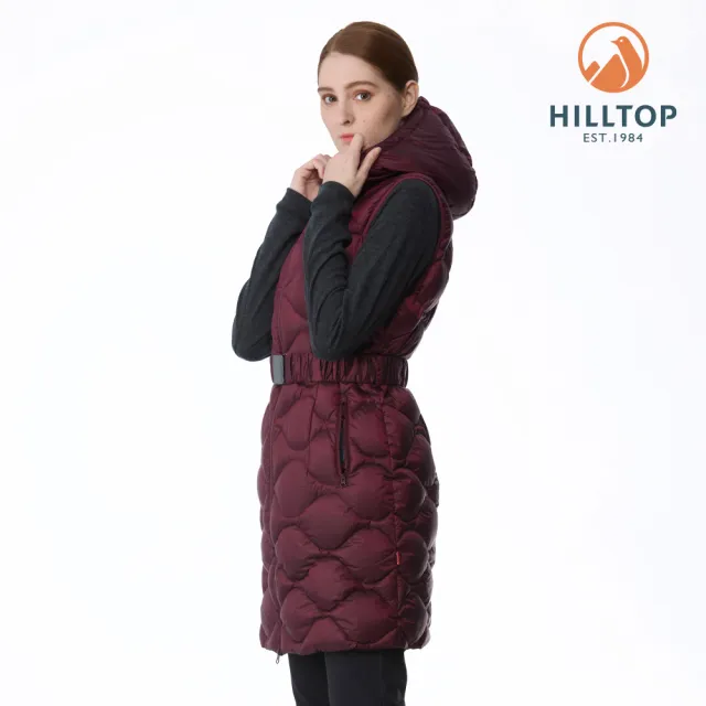 【Hilltop 山頂鳥】雙面穿羽絨長背心 女款 酒紅/磚紅｜PF25XFH3ECHH