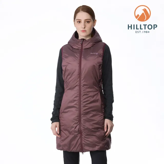 【Hilltop 山頂鳥】雙面穿羽絨長背心 女款 酒紅/磚紅｜PF25XFH3ECHH