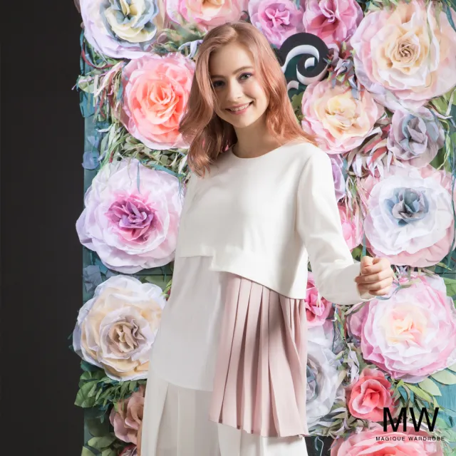 【MAGIQUE WARDROBE】撞色異材拚接長袖上衣(2色)