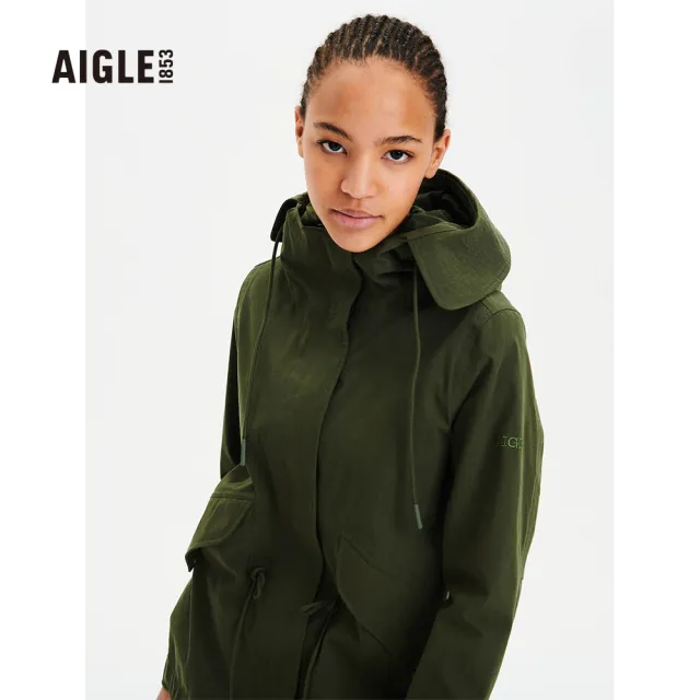 【AIGLE】女 MTD 防水透氣外套AG-FQ226A080 軍綠(女外套 防水透氣外套)