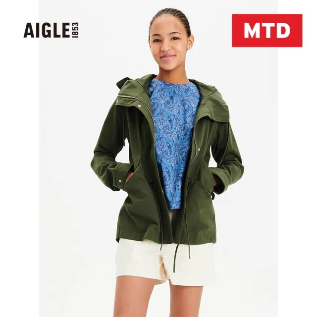 【AIGLE】女 MTD 防水透氣外套AG-FQ226A080 軍綠(女外套 防水透氣外套)