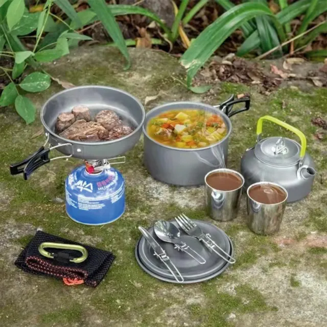 【吉來家】超輕量野營戶外茶壺炊具組★贈葡萄牙餐具筷x2(登山野炊必備/超輕量設計/導熱均勻)