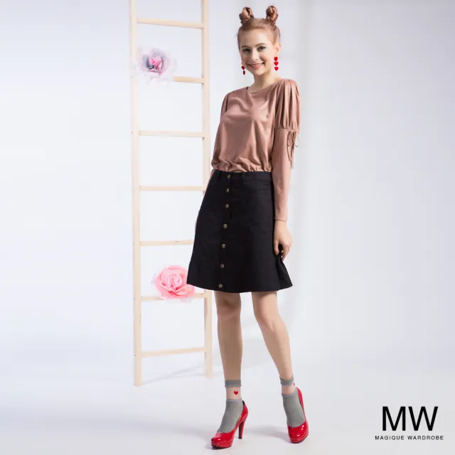 【MAGIQUE WARDROBE】圓領造型綁帶長袖上衣(中粉)