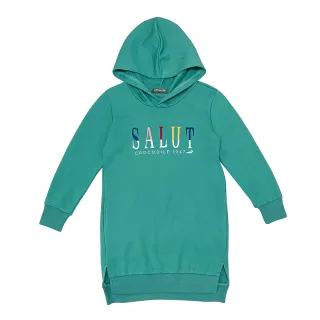 【Crocodile Junior 小鱷魚童裝】『小鱷魚童裝』刺繡文字連帽洋裝-蒂芬妮綠(630351-43)