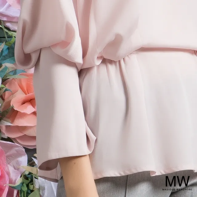 【MAGIQUE WARDROBE】雪紡造型燈籠長袖上衣(淺粉)