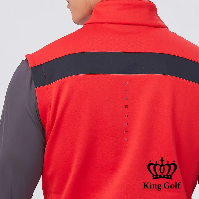 【KING GOLF】速達-印標色塊撞色輕薄防風背心外套(橘紅)
