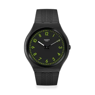 【SWATCH】Skin Irony 超薄金屬系列手錶 BRUSHED GREEN 螢光綠 男錶 女錶 瑞士錶 錶(42mm)