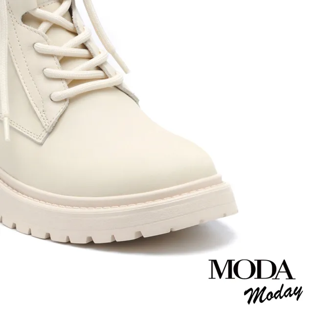 【MODA Moday】帥氣時髦感全真皮綁帶QQ厚底短靴(白)