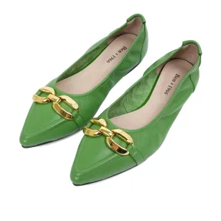 【Ben&1966】經典舒適水染羊皮尖頭造型釦飾摺疊鞋-果綠