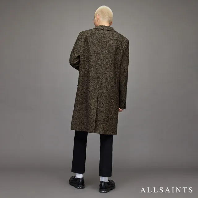 【ALLSAINTS】MILLIGAN 低調人字紋標準領中長版羊毛大衣(修身版型)