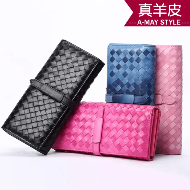 【Amay Style 艾美時尚】現貨 開運皮夾 真皮包 編織抽帶厚款羊皮長夾 手拿包(4色)