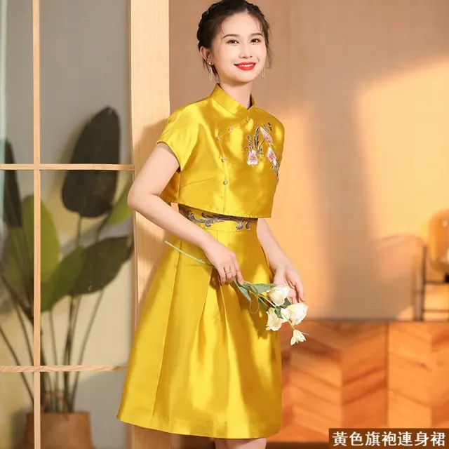 【巴黎精品】現貨+預購 女新中式旗袍唐裝連身裙改良旗袍A字裙短裙大碼洋裝休閒大尺碼女裝(緞面2色p1bj47)