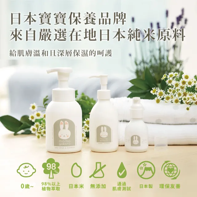 【Mamagokoro】嬰兒植萃泡泡洗髮沐浴露250ml(保濕/低敏配方/日本製)