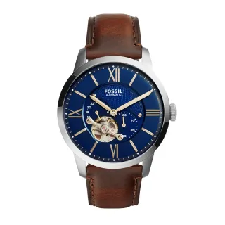 【FOSSIL 官方旗艦館】Townsman 城市雅痞藍面機械男錶 棕色真皮錶帶 手錶 44MM ME3110