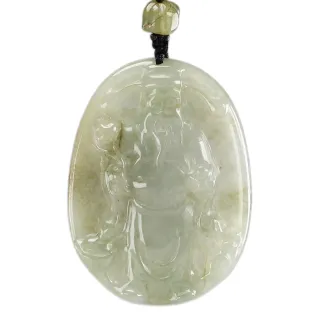 【漢石齋】天然A貨 細糯種滿綠翡翠 如意財神玉佩吊墜(41*51*6mm)