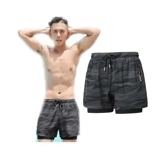 【泳衣果】泳褲男短褲淩浪假二層L-4L沙灘短褲