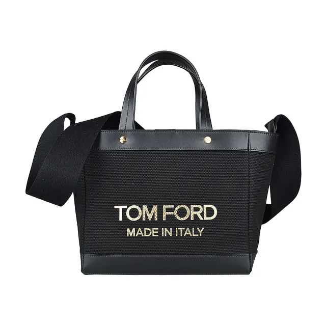 【TOM FORD】TOM FORD金字LOGO帆布磁扣式手提斜背包(迷你/黑)