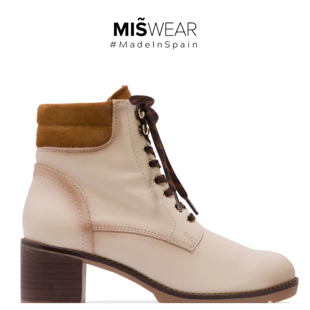 【MISWEAR】DESIREE 真皮時尚綁帶顯瘦中筒靴-裸膚(簡約百搭/有型好看)