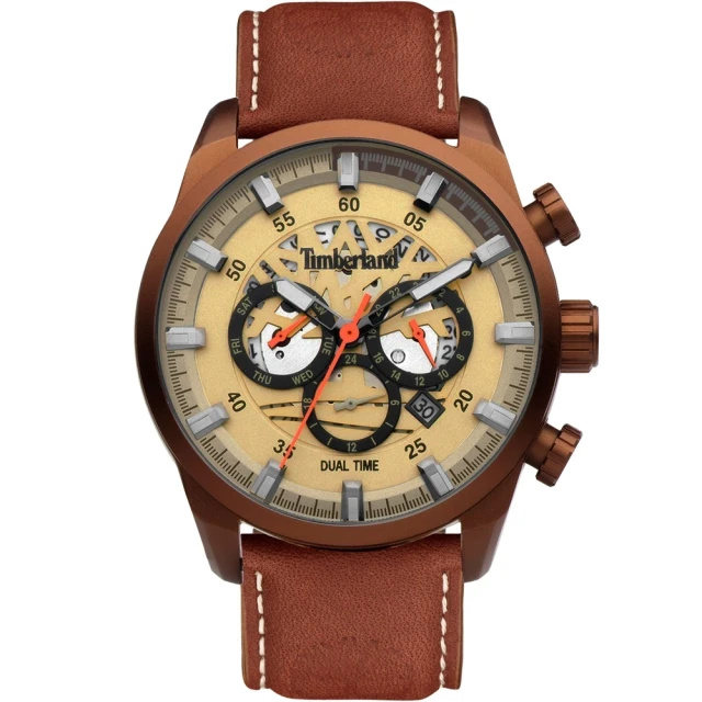 【Timberland】天柏嵐 美式潮流 兩地時間皮帶腕錶-46mm(TDWGF2100604)