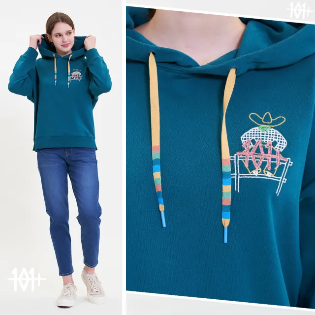 【Lee】女裝 長袖帽T / 多彩帽繩 系列刺繡 雲杉綠 Oversized版型 / 101+ 系列(LL220449728)