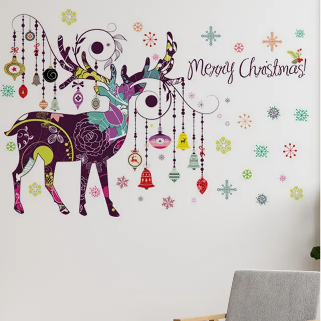 【半島良品】聖誕款DIY無痕壁貼/牆貼-彩色糜鹿-SK9232(聖誕佈置 結慶 樹 聖誕老人 麋鹿)