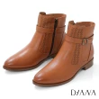 【DIANA】3cm質感牛皮沖孔皮帶釦環踝設計粗跟短靴-簡約百搭(焦糖棕)