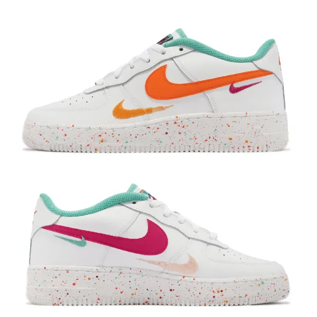 NIKE 耐吉】休閒鞋Air Force 1 LV8 GS 大童鞋女鞋CNY 白橘桃紅AF1 潑墨