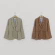 【CUMAR】條紋配色休閒西裝-女長袖外套 素面 綠 卡(二色/版型適中)