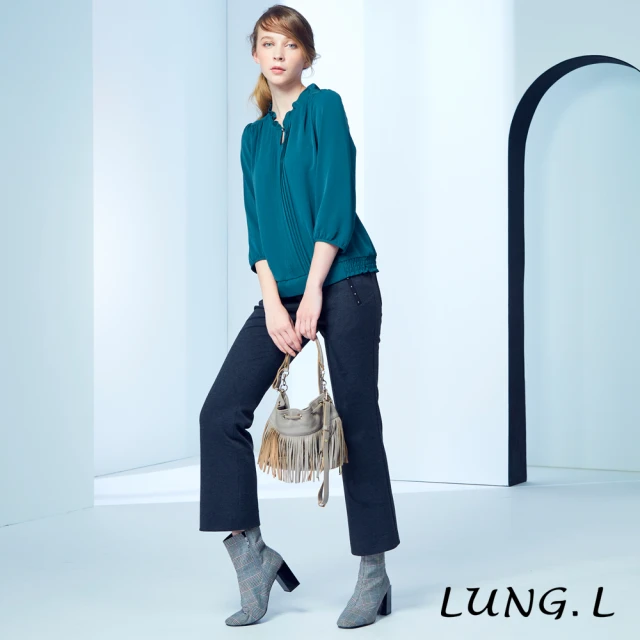 【LUNG.L 林佳樺】LK46E#鐵灰色造型口袋復古小喇叭長褲(女裝)