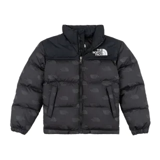 【The North Face 官方旗艦】經典ICON-北面兒童黑色DWR防潑水滿版印花羽絨外套｜7WQM97M