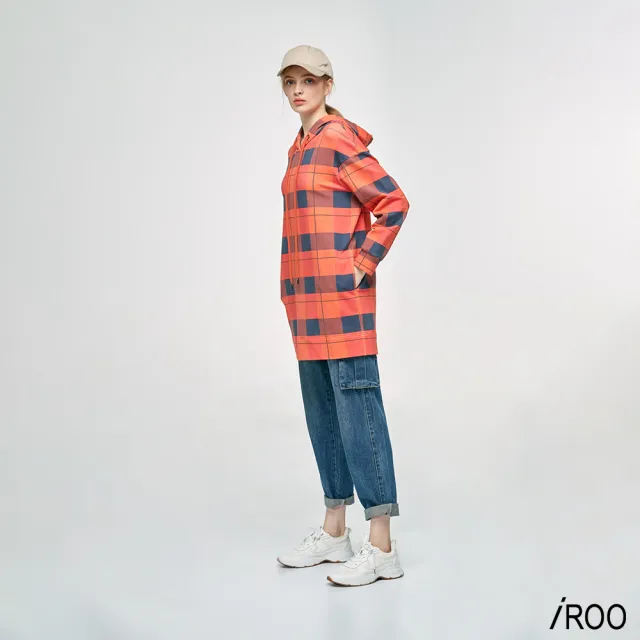 【iROO】連帽格紋長版上衣