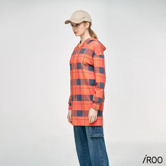 【iROO】連帽格紋長版上衣