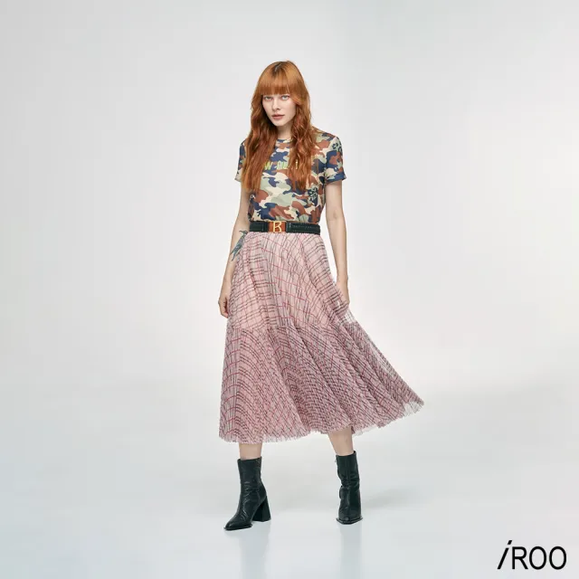 【iROO】格紋澎澎網紗長裙