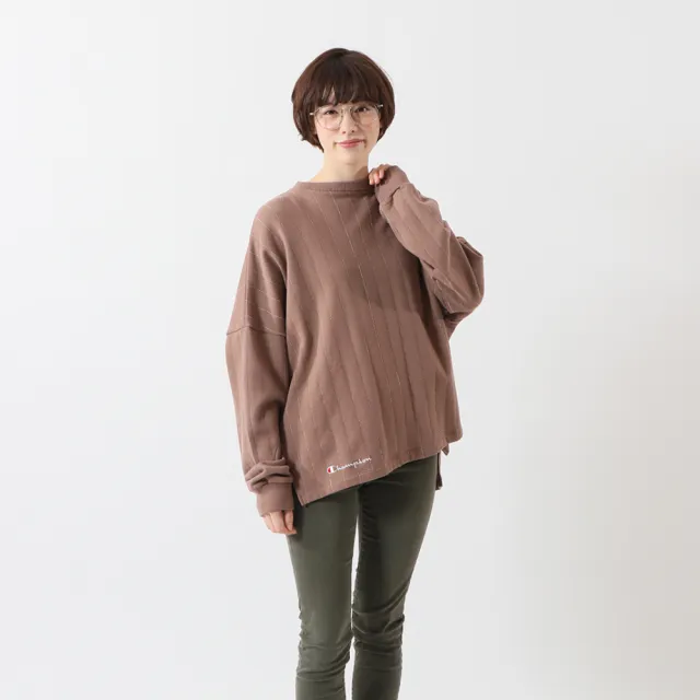 【Champion】官方直營 Womens 條紋寬版長袖Tee-女(可可色)