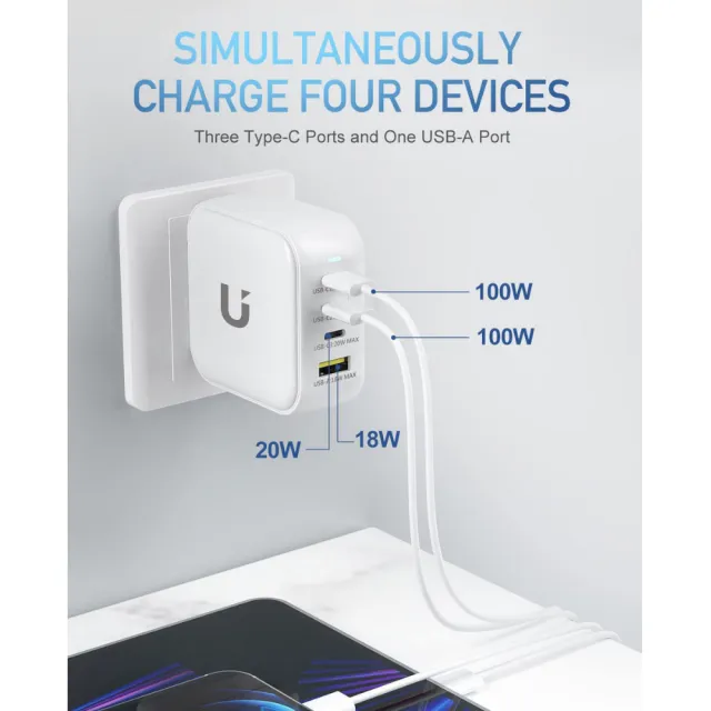 UKKO GaN 100W 氮化鎵急速充電器(GaN USB-C/USB 3C1A PD快充)