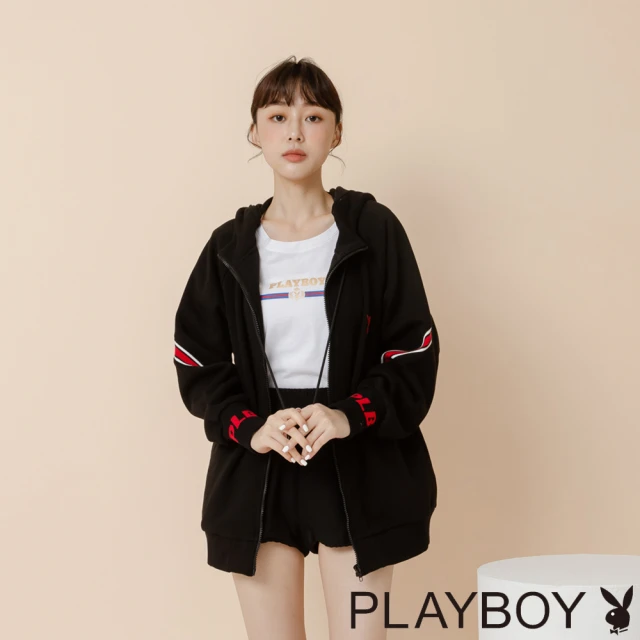 【PLAYBOY】羅紋LOGO潮流外套(黑色)