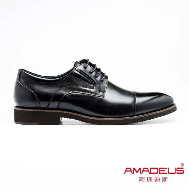 【AMADEUS 阿瑪迪斯】超輕量舒適橫飾休閒男皮鞋 黑色(男皮鞋)