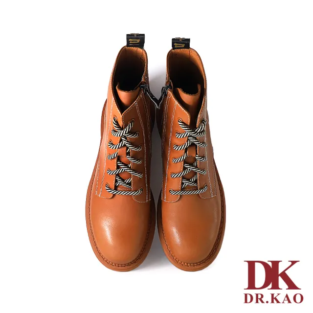 【DK 高博士】率性綁帶側拉鏈中筒氣墊女靴 71-2167-55 棕色