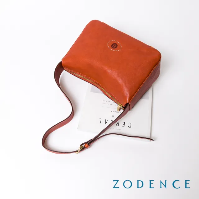 【ZODENCE 佐登司】HAN義大利植鞣革個性肩背斜背包(橘紅)