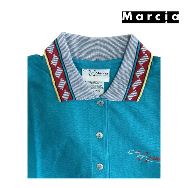 【Marcia】藍底花領POLO衫(針織衫 毛衣 長袖毛衣 線衫)