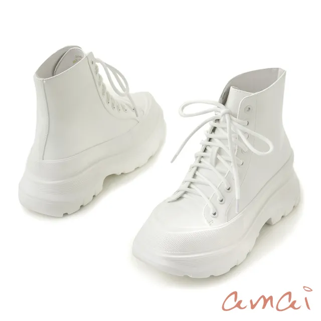 【amai】輕量拼色高筒厚底休閒鞋 厚底鞋 懶人鞋 休閒鞋 小白鞋 高筒 輕量 增高 大尺碼 GG98WT(白色)