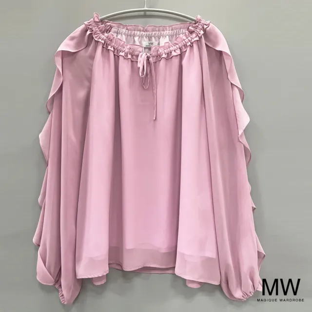 【MAGIQUE WARDROBE】荷葉袖雪紡印花長袖上衣(2色)