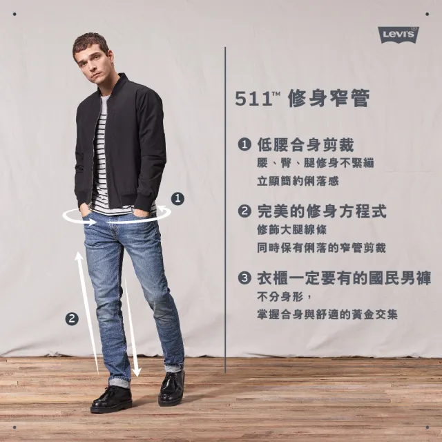 【LEVIS 官方旗艦】男 511低腰修身窄管牛仔褲/精工輕藍染作舊水洗/赤耳/彈性布料 人氣新品 04511-5553(48)