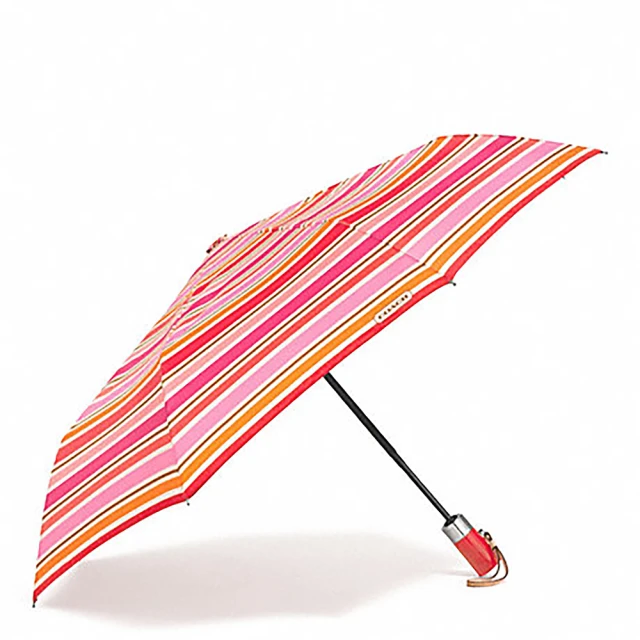 【COACH】彩色條紋自動開啟晴雨傘(紅)