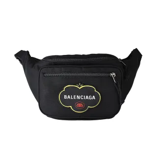 【Balenciaga 巴黎世家】BALENCIAGA Funny白字標籤LOGO尼龍拉鍊胸掛/腰包(黑x多色)