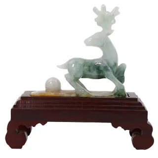 【JA-ME】天然A貨翡翠三彩飄花福祿相伴擺件(年終慶/年貨節/招財開運/現貨/僅此一件)