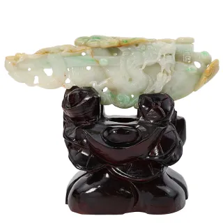 【JA-ME】天然A貨翡翠三彩飄陽綠府上有龍擺件(年終慶/年貨節/招財開運/現貨/僅此一件)