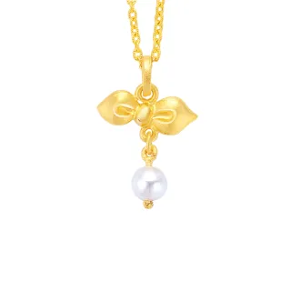 【幸運草金飾】情人結 淡水珍珠＋黃金 鎖骨鍊墜(金重 0.88錢±0.07)
